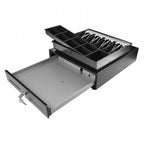Sertar de bani HS360A, 4B/8M, 6V, RJ11, negru (Șină Metalică)