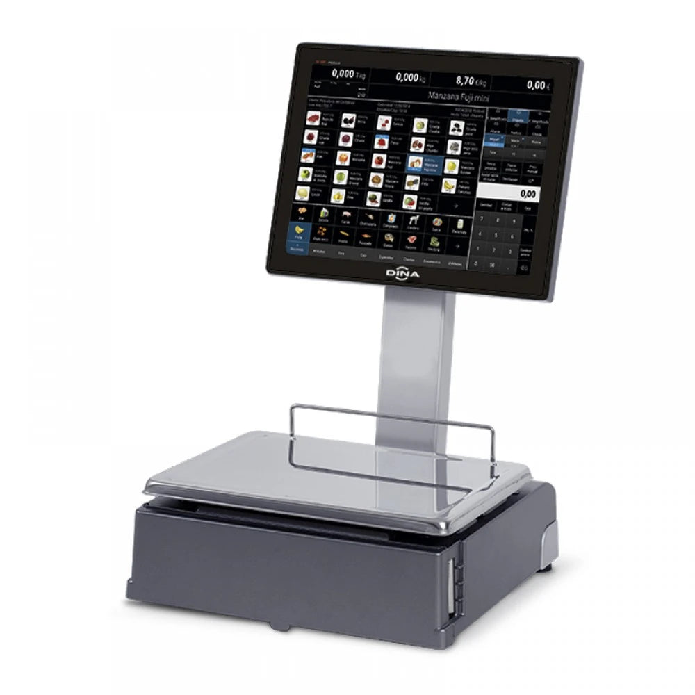 Cantar cu etichetare pentru autoservire Dina QS2255WD, 15Kg, cu bara, ecran tactil 15 inch, verificat metrologic