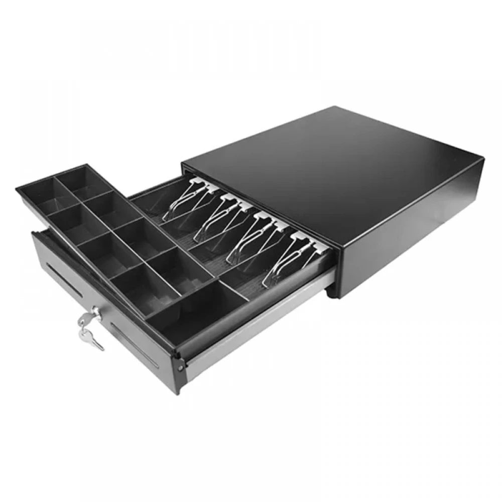Sertar de bani HS360A, 4B/8M, 6V, RJ11, negru (Șină Metalică)