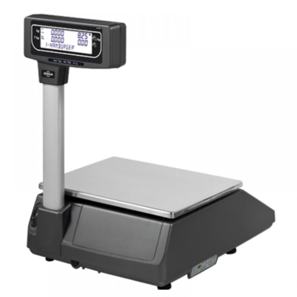 Cantar cu etichetare DINA 500-W025T ALPHA 15P, 15Kg, cu display client, verificat metrologic