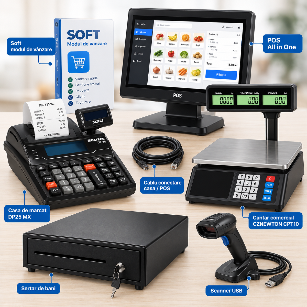 Pachet Complet Magazin – DP25 MX + POS All in One + Cantar + Software