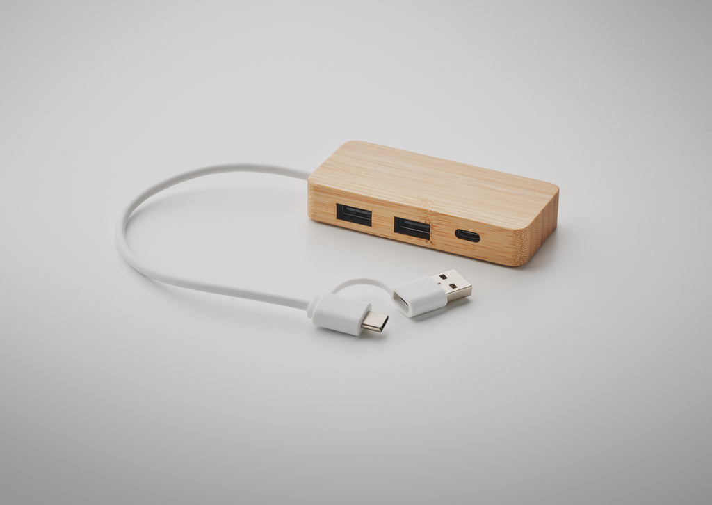 Hub USB cu 3 porturi din bambus