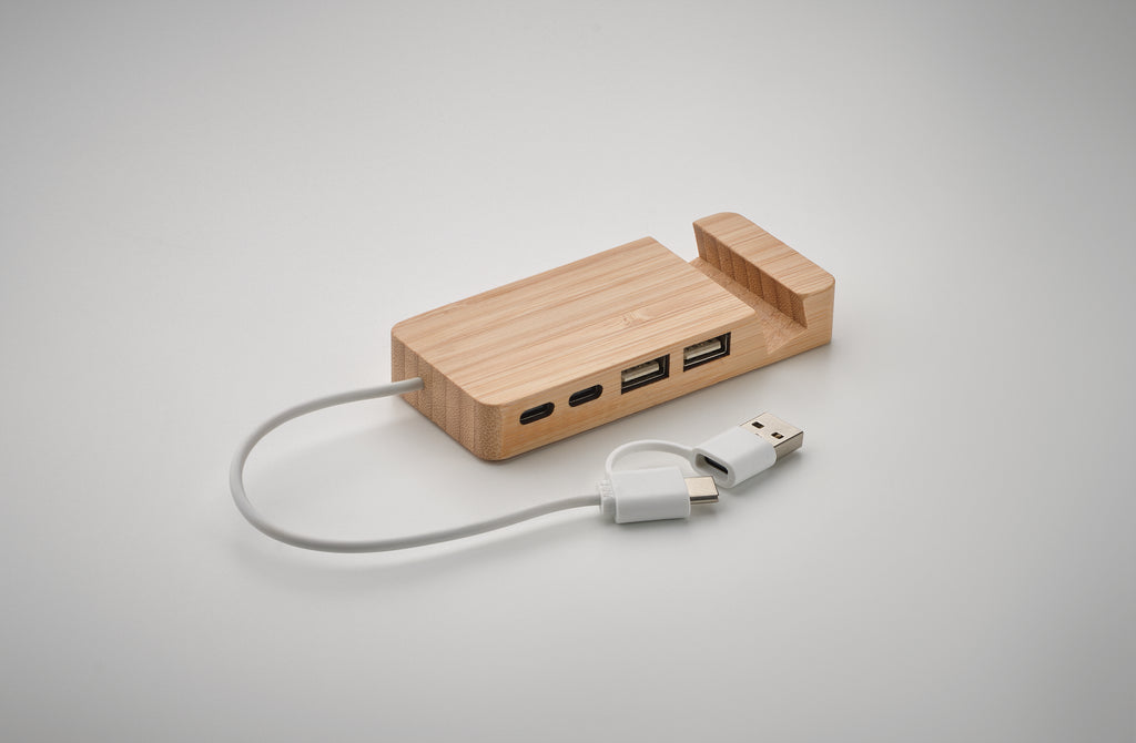 Hub USB din bambus cu 4 porturi