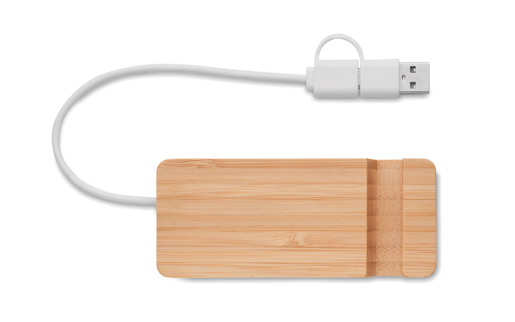 Hub USB din bambus cu 4 porturi